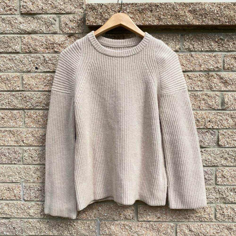 AllSaints Jago Crew Neck Jumper Oatmeal Wool Alpaca Ribbed Sweater XS Tan Scandi